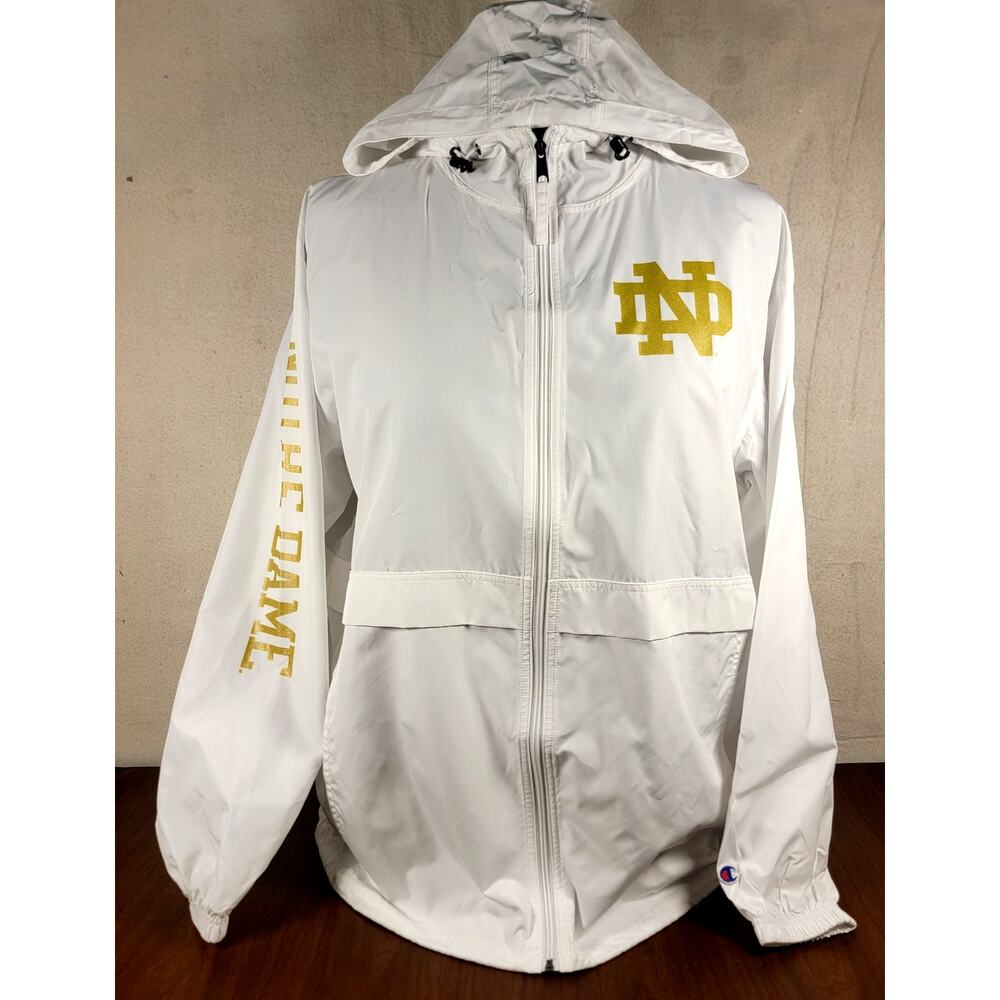 Champion Notre Dame Windbreaker Jacket XL White Gold NWT Hooded
